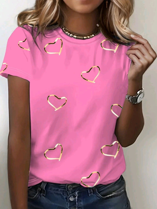 Multicolored T-shirts decorated with gold hearts