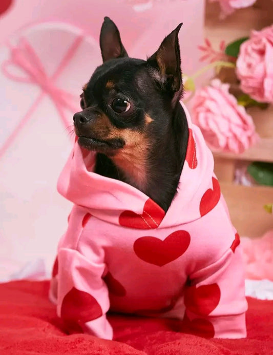 Pink sweater for puppies with red hearts