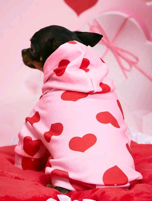 Pink sweater for puppies with red hearts