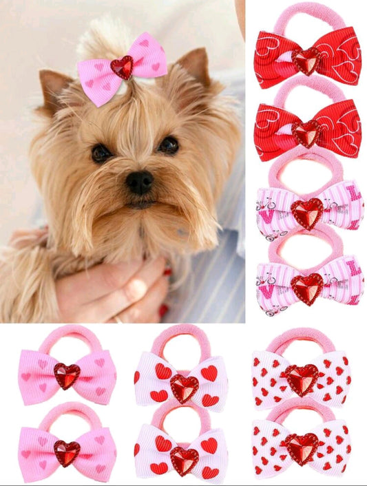 Set of rubber bands and ribbons for puppies with hearts