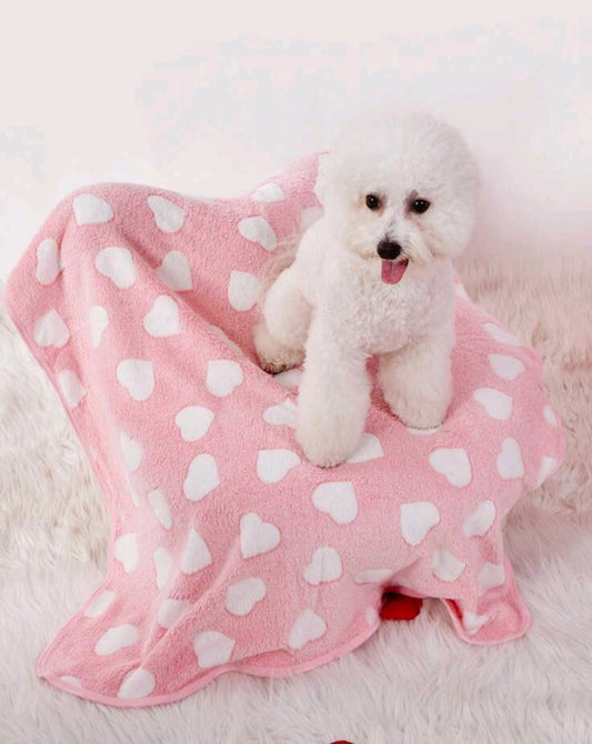 Plaid for puppies decorated with white hearts