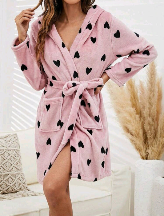 Women's warm bathrobe with hood