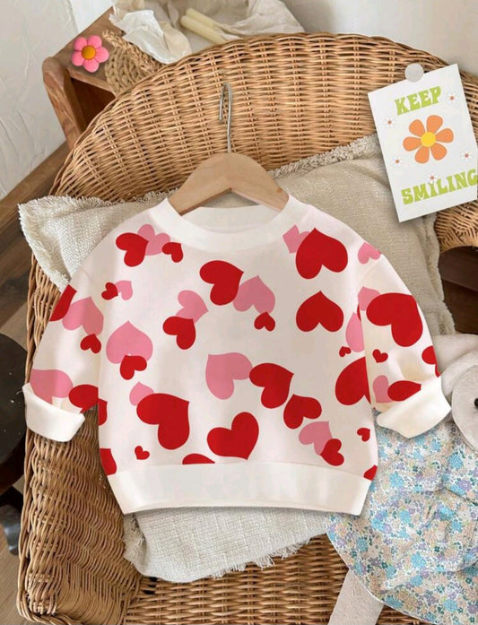 White sweater for children with hearts (6 months - 3 years)