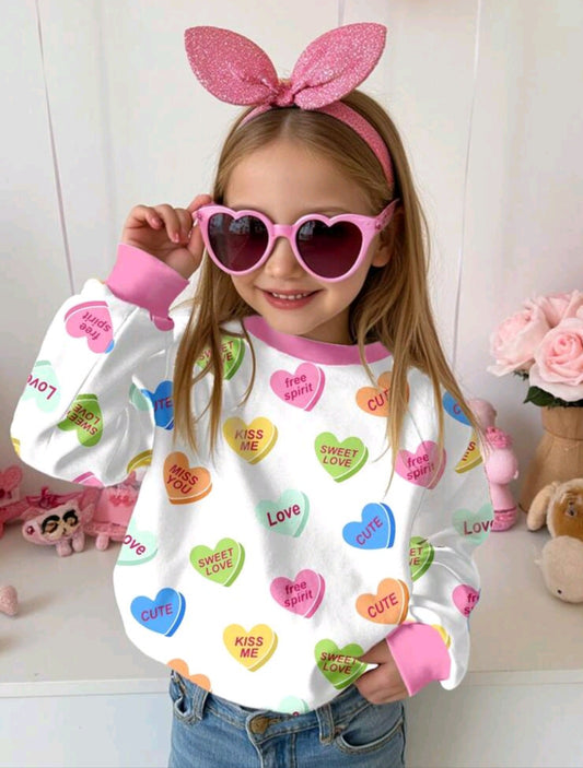 Playful girls' sweater with hearts and cute inscriptions (6 months - 3 years) 💖