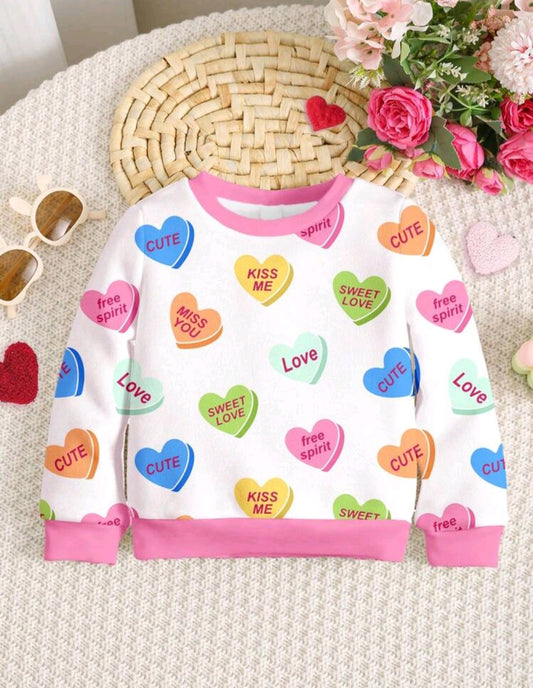 Playful girls' sweater with hearts and cute inscriptions (6 months - 3 years) 💖
