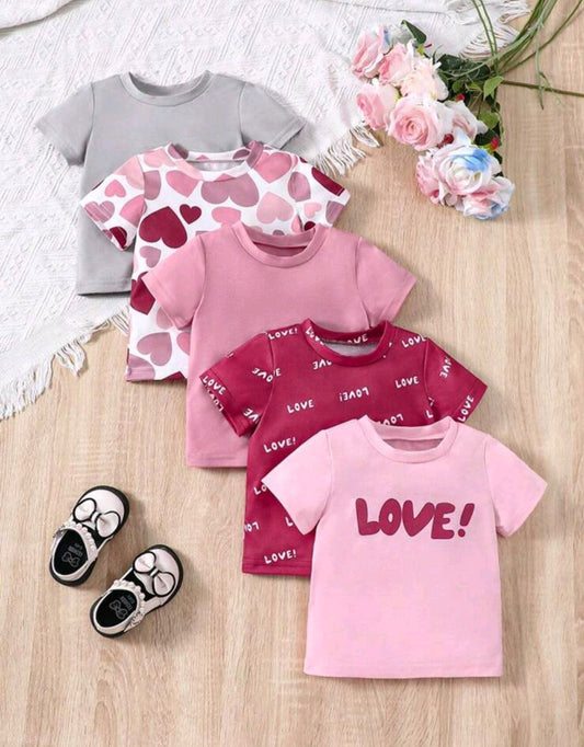 Girls' T-shirt sets with "LOVE" and hearts (6 months - 3 years) 💖👕