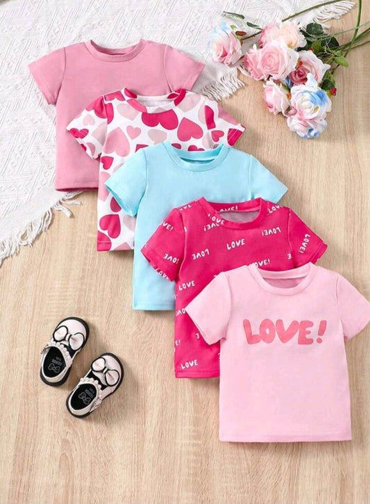 Girls' T-shirt sets with "LOVE" and hearts (6 months - 3 years) 💖👕