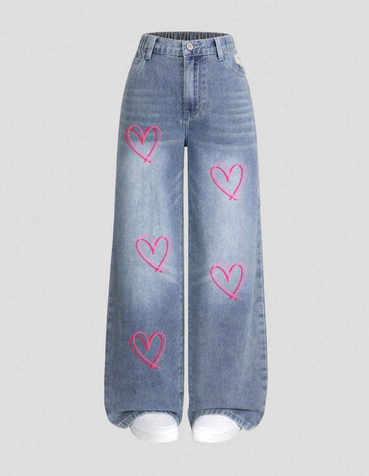 Flared jeans with pink hearts 💖👖