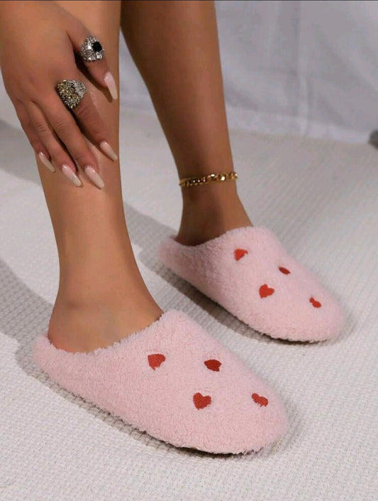 Warm women's slippers with red hearts 💖