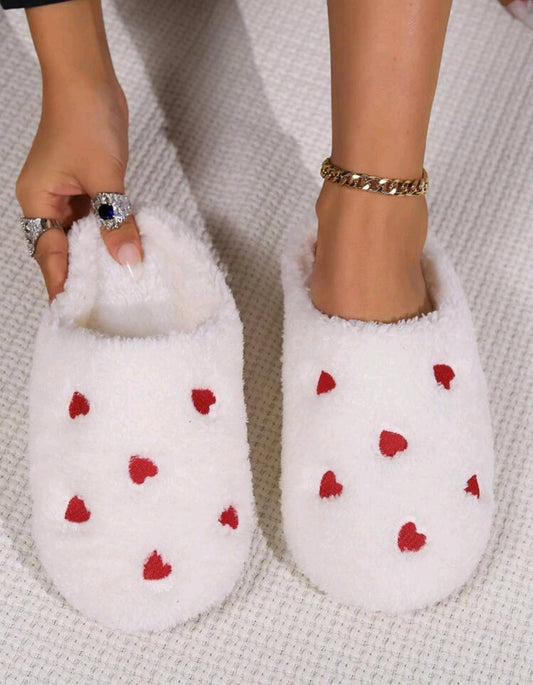Warm women's slippers with red hearts 💖