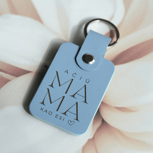 Natūralios odos raktų pakabukas Mamai