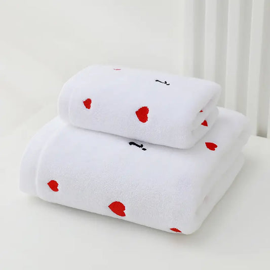 2-piece embroidered heart cotton towel set