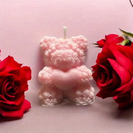 2-piece teddy bear and heart-shaped candle set
