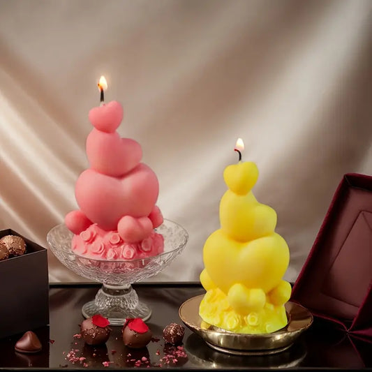 Three-tiered heart-shaped candle