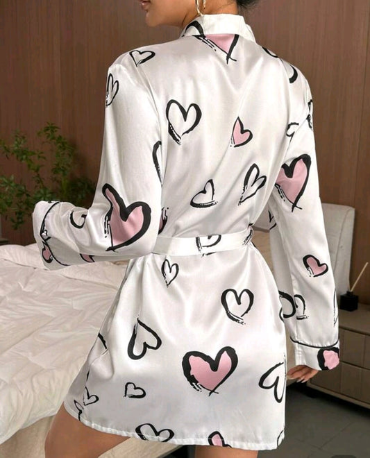 Women's thin bathrobe with hearts
