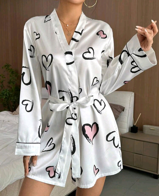 Women's thin bathrobe with hearts