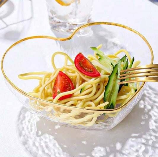 💎 Set of heart-shaped glass bowls with gold rim