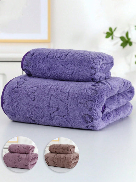 2-piece towel set with
 with hearts and the inscription LOVE YOU