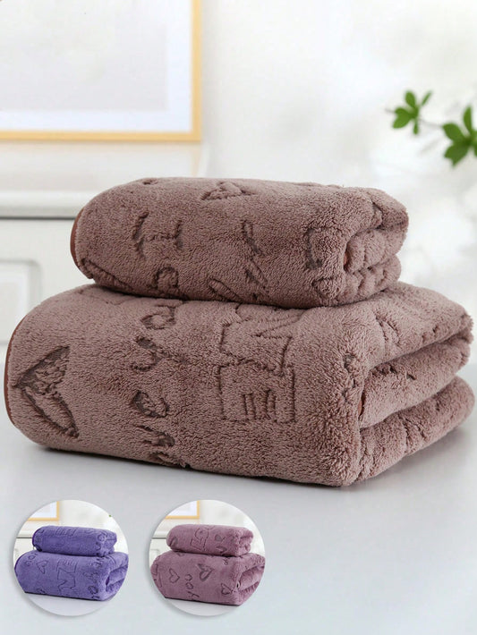 2-piece towel set with
 with hearts and the inscription LOVE YOU