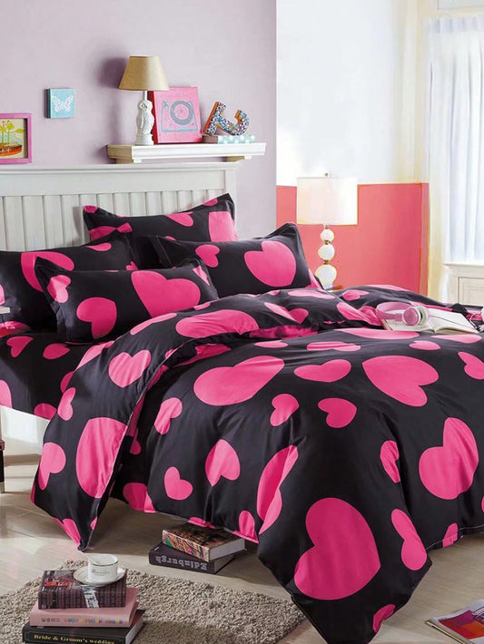 Romantic black bedding with pink hearts