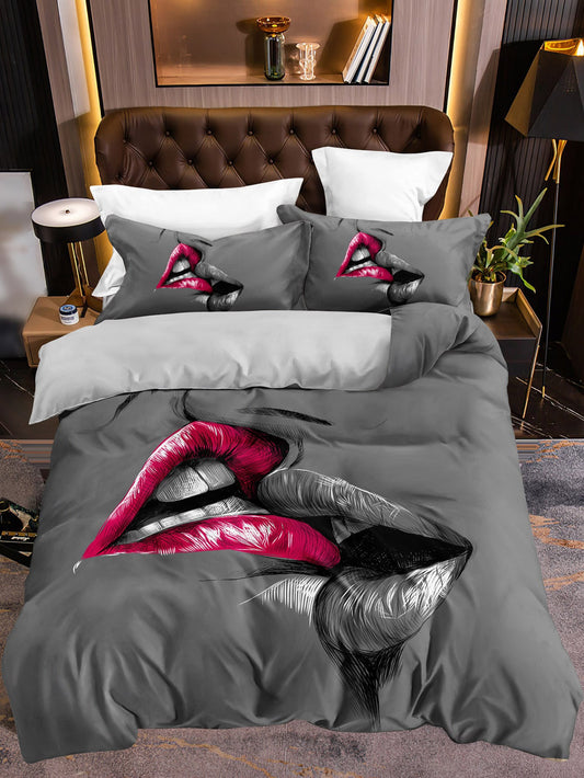 Stylish bedding set with artistic lip design