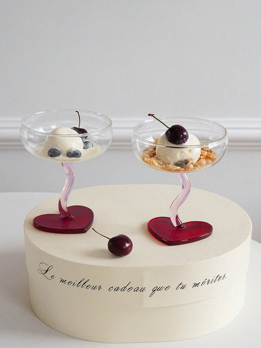 Dessert glasses with heart-shaped base – set of 2