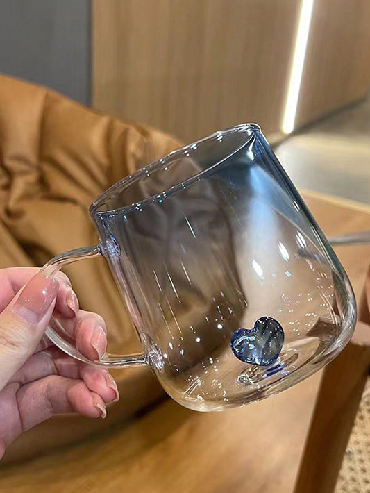 Glass mug with 3D heart accent – clear with colored bottom