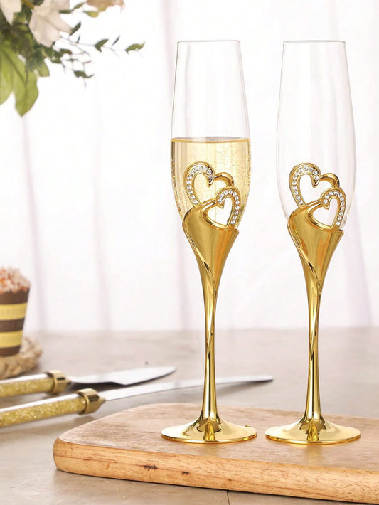 Luxurious wedding champagne glasses with gold and crystals – set of 2