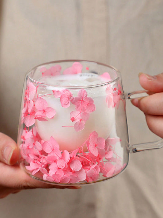 Glass cup with flowers - various color options