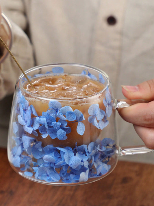 Glass cup with flowers - various color options