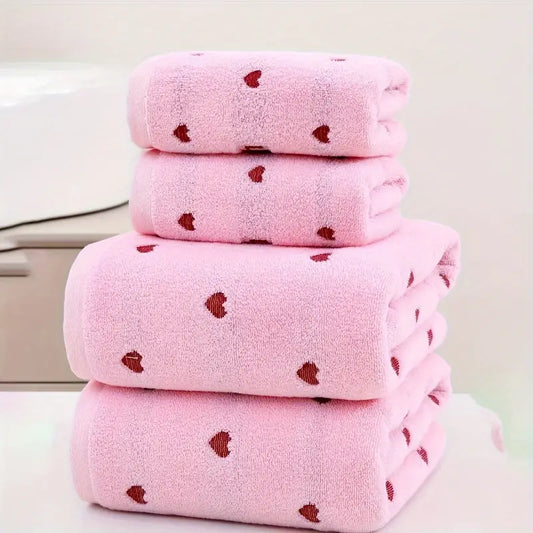 2-piece towel set with heart pattern 100% cotton