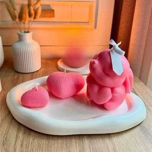 2-piece cute bunny and heart-shaped silicone candles