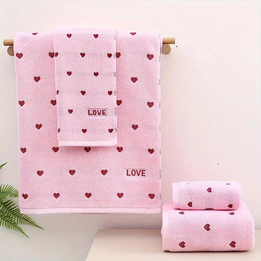 2-piece towel set with heart pattern 100% cotton