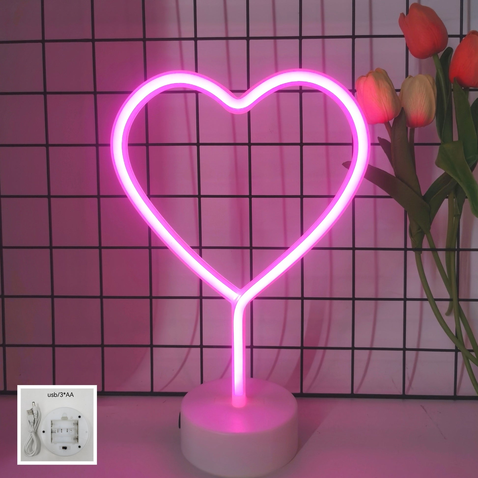 1pc Pink Heart LED Neon Sign  USB or Battery Powered Romantic Desktop Decor for Weddings Girls Rooms Mothers Day Valentines Birthdays Home  Table Settings Batteries Not Included