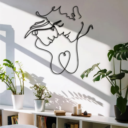 Modern Metal Wall Art Sculpture Abstract Love Theme Indoor Outdoor Wall Hanging Decor 3998cm x 3998cm Metal Line Couple Face Wall Decor for Bedroom Perfect Housewarming Gift