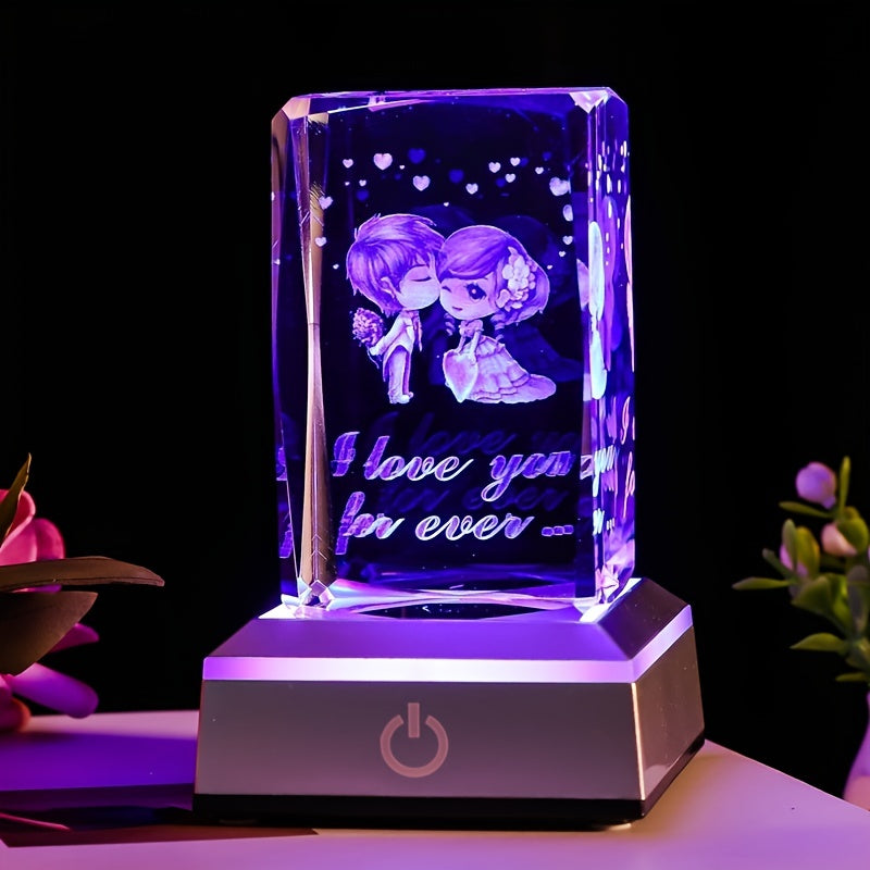 I love you 3D heartshaped rose statue crystal LED color night light lovers wife girlfriend boyfriends birthday gift anniversary lovely longdistance friendship gift