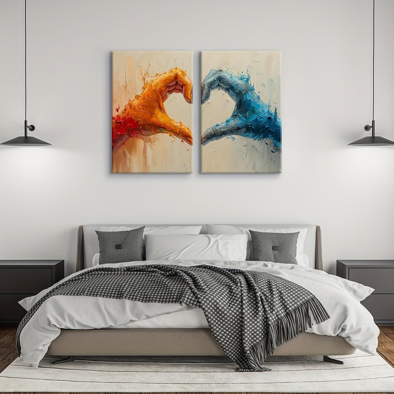 Heart Canvas Wall Art for Valentines Day 2pcs 3048x4064 cm Abstract Heart Painting Prints Gallery Wrapped Artwork for Couples Lover Boyfriend Girlfriend Living Room Bedroom Wall Decor