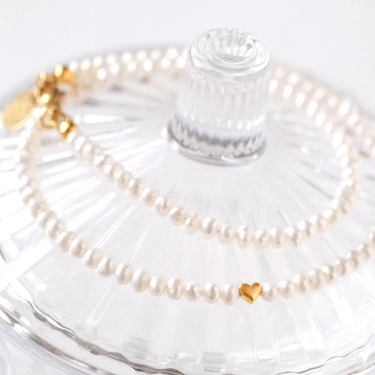 Upinių Perlų Vėrinys AMORE  auksuotas sidabras 925