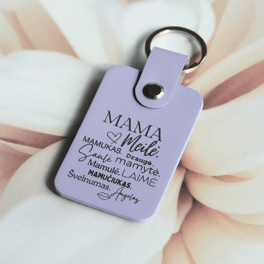 Natūralios odos raktų pakabukas Mamai su užrašu