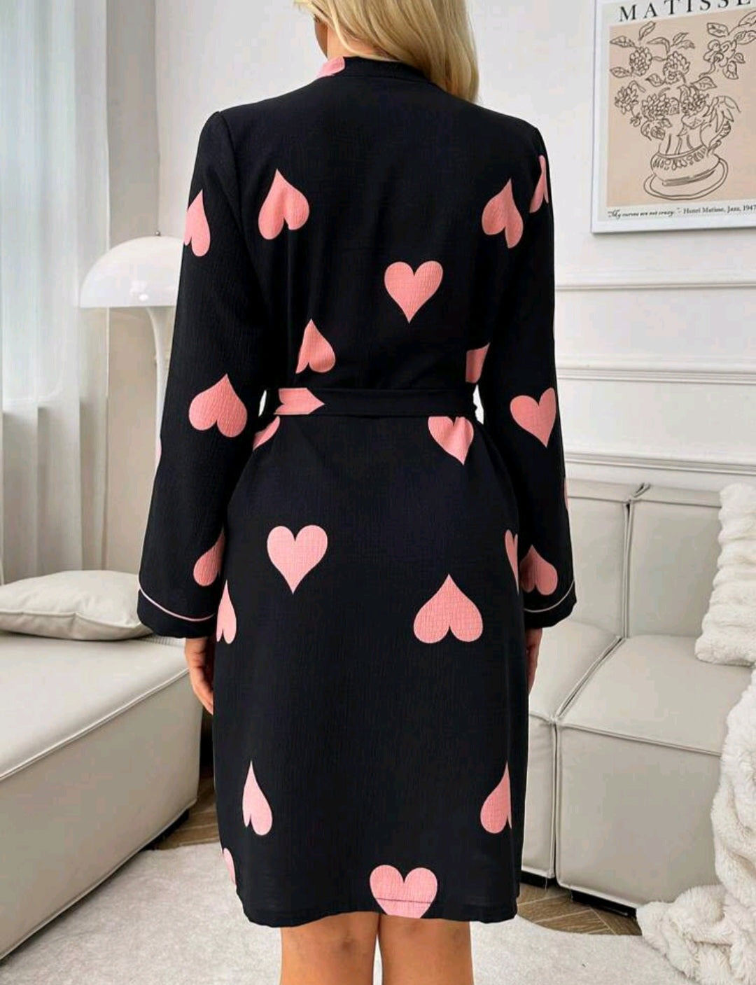 Women's thin bathrobe with pink hearts