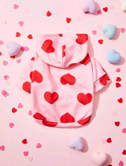 Pink sweater for puppies with red hearts