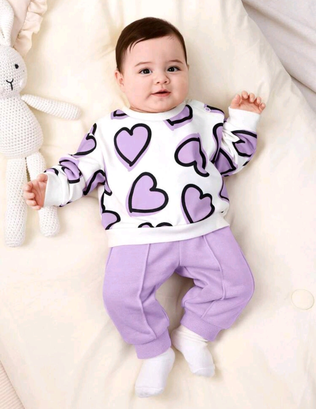 Warm baby suit with hearts