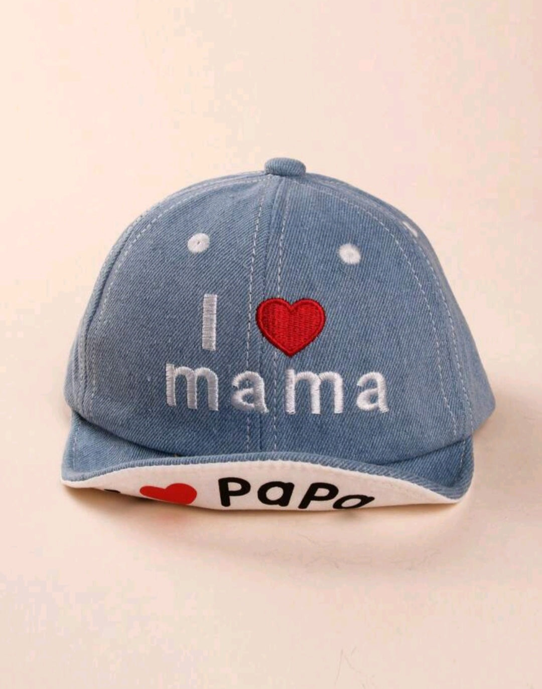 Джинсовая шапка для детей с надписью "Я 💖 Мама / Я 💖 Папа" (1-3 года) 🧢👶 