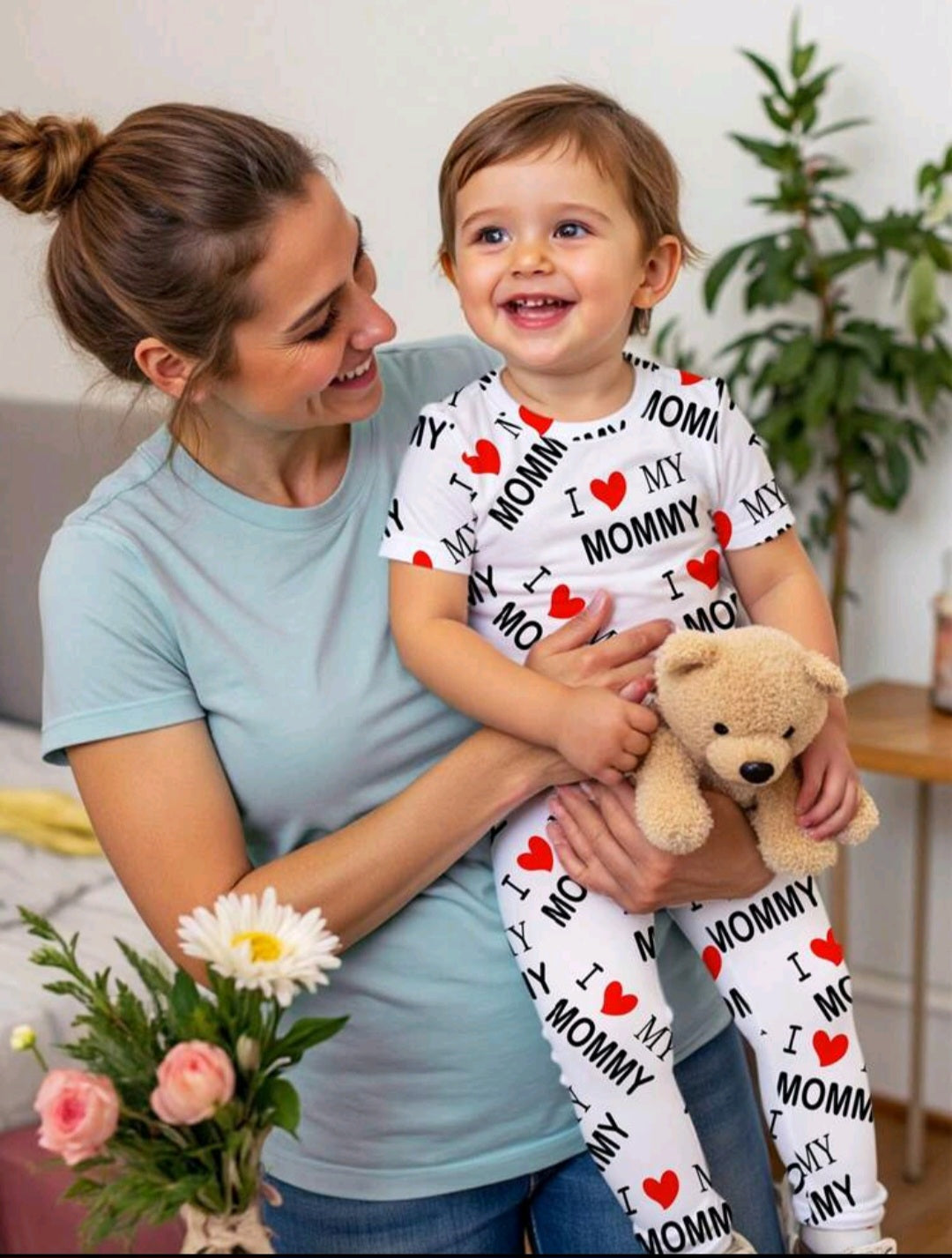 Костюмы для мальчиков с надписью «Я 💖 Мама» или «Я 💖 Папа» (9 месяцев - 3 года) 👶💙