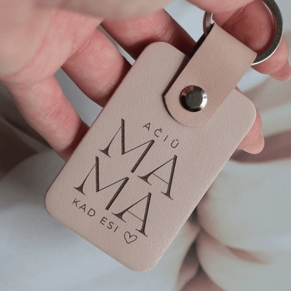 Natūralios odos raktų pakabukas Mamai