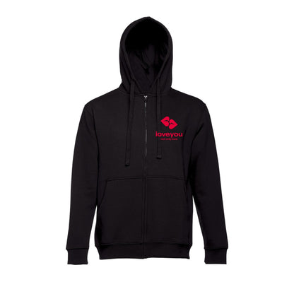 ILOVEYOU džemperis su užtrauktuku, kapišonu, kišenėmis ir logotipu