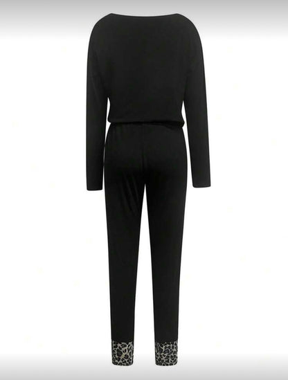 Dviejų dalių laisvalaikio kostiumas su leopardiniu širdies akcentu – juodas