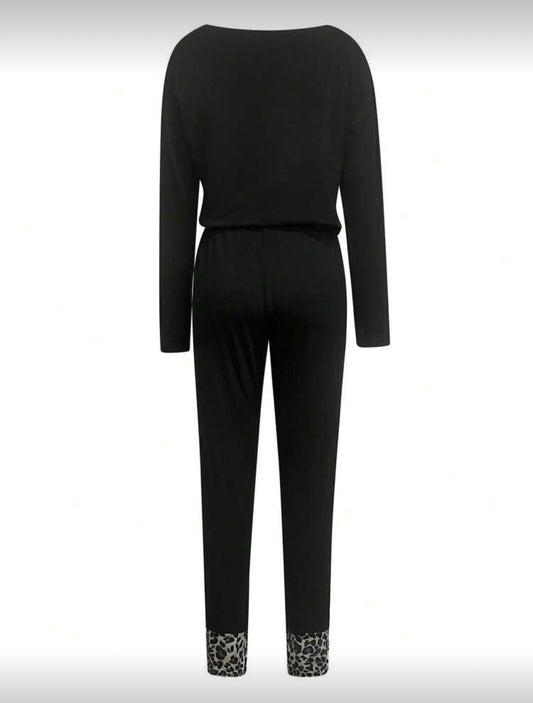 Dviejų dalių laisvalaikio kostiumas su leopardiniu širdies akcentu – juodas