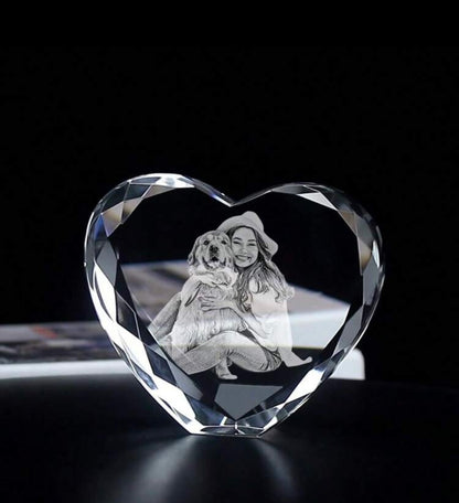 Personalizuota krištolinė širdis su nuotrauka