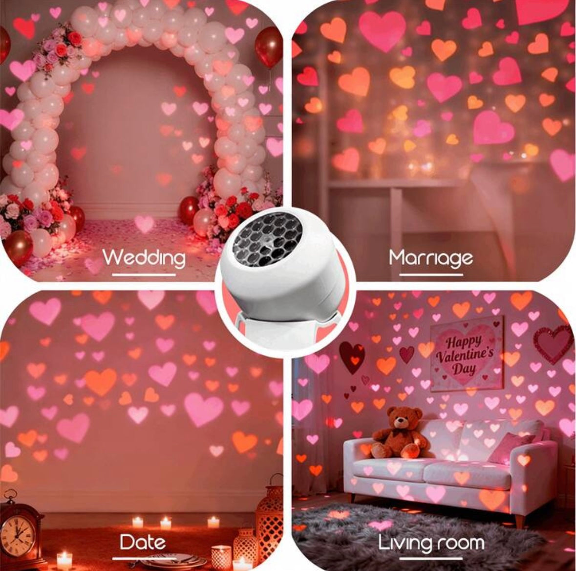 LED projektorius „Širdelės“ – romantiška šviesos dekoracija